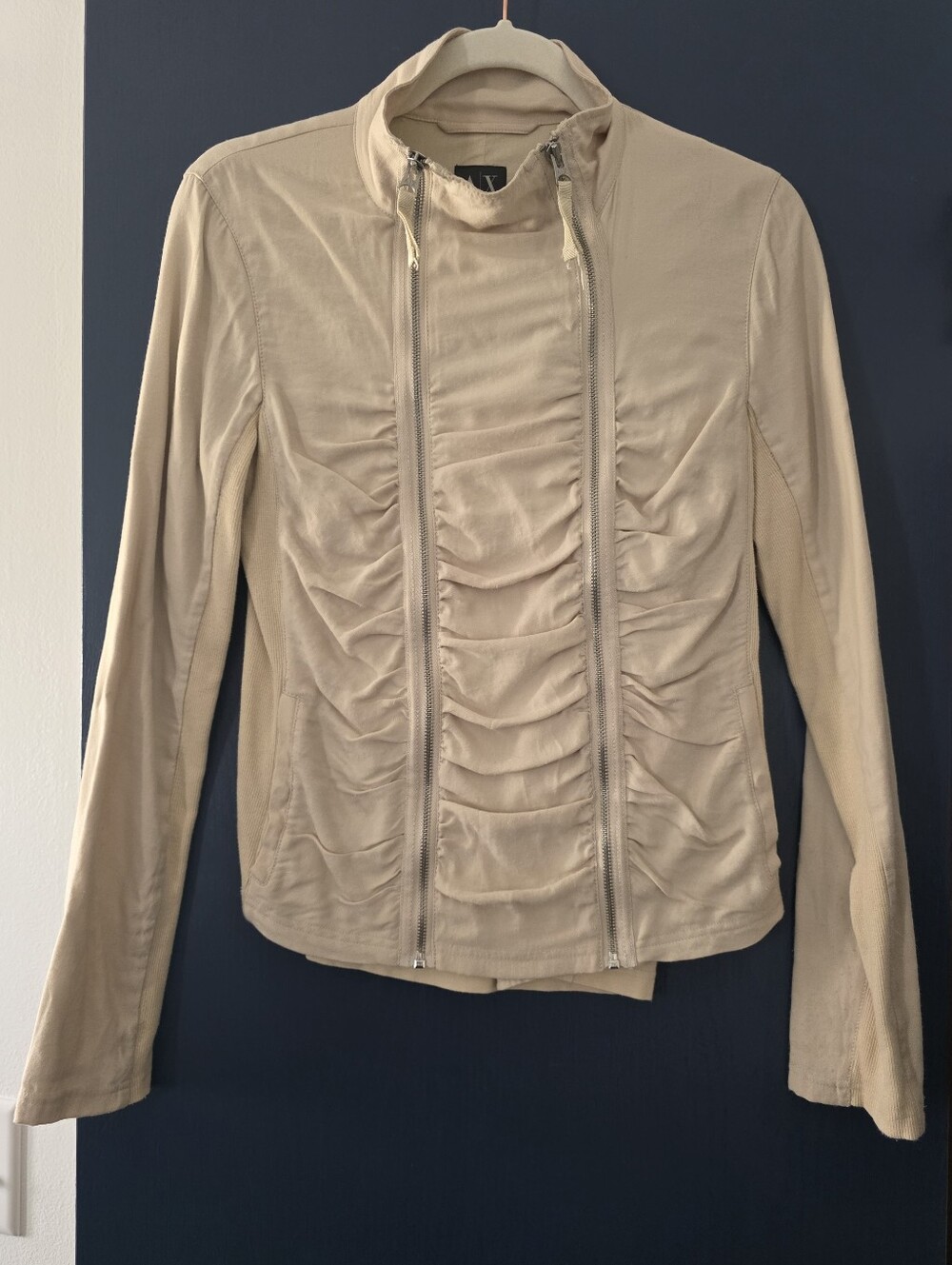 Armani Exchange Tan Women's Ruched Zip-Front Jacket